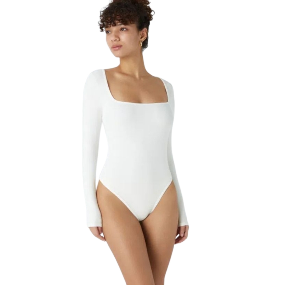 Abound White Ribbed Long Sleeve‎ Bodysuit NWT